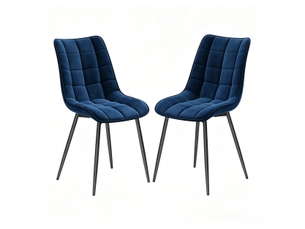 Lot de 2 chaises de salle à manger en velours bleu, pieds en métal