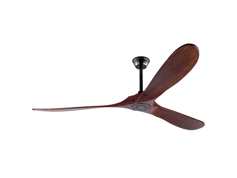 Brasseur d’air plafond 183 cm sans lumière, moteur dc réversible, 6 vitesses, structure bois et métal, télécommande, couleur noir et noyer  - Conforama A