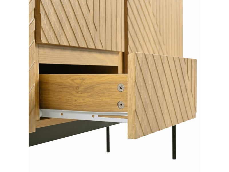 Buffet moderne 75x140x40cm - design linéaire - 2 portes & 3 tiroirs - étagères réglables 3 niveaux - couleur naturelle naturel - Conforama D