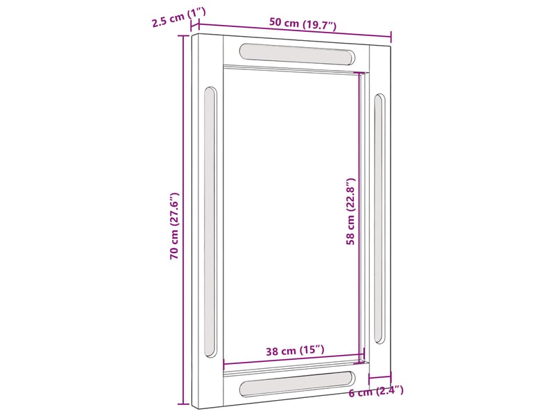  Miroir de salle de bain, miroir de toilette avec miroir marron 50 x 2,5 x 70 cm cf62529  - Conforama E