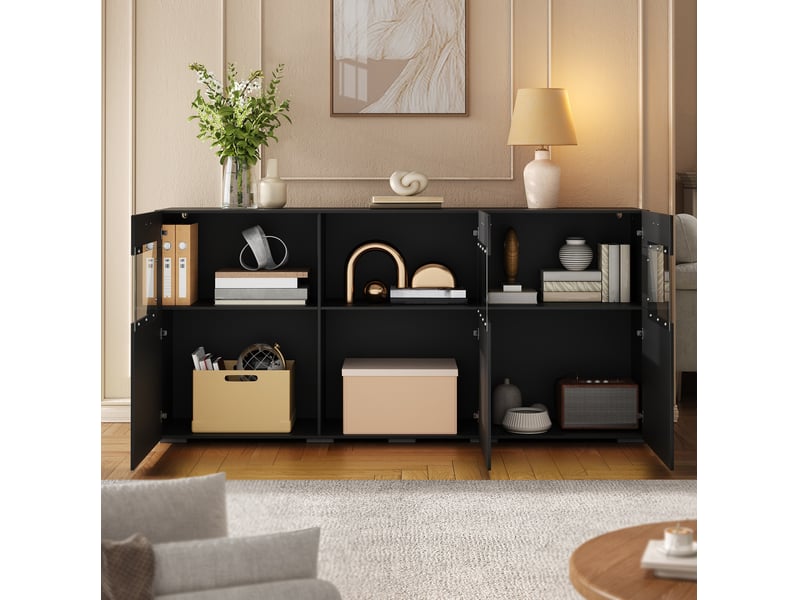  Buffet bas 160x38x78 cm 3 portes led coloris noir  - Conforama B