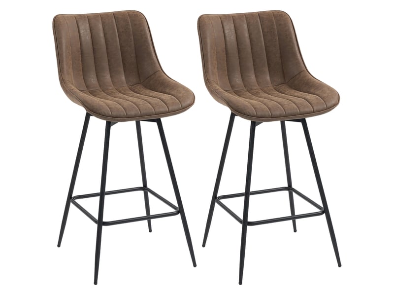  Lot de 2 tabourets de bar, chaises de bar en pu, assise rembourrée 68h cm, dossier et repose-pieds, marron  - Conforama A