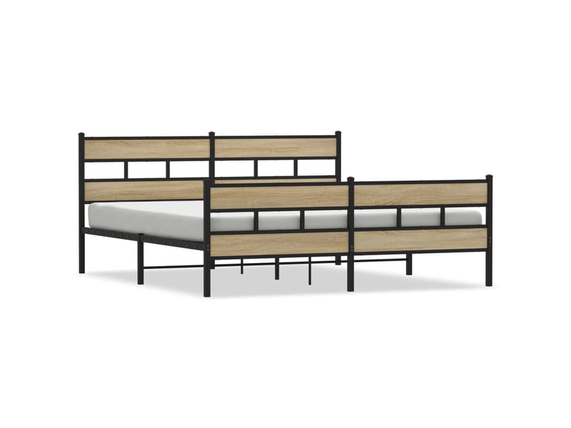 Lit double- lit adulte - cadre de lit en métal sans matelas chêne sonoma 200x200 cm - Conforama A