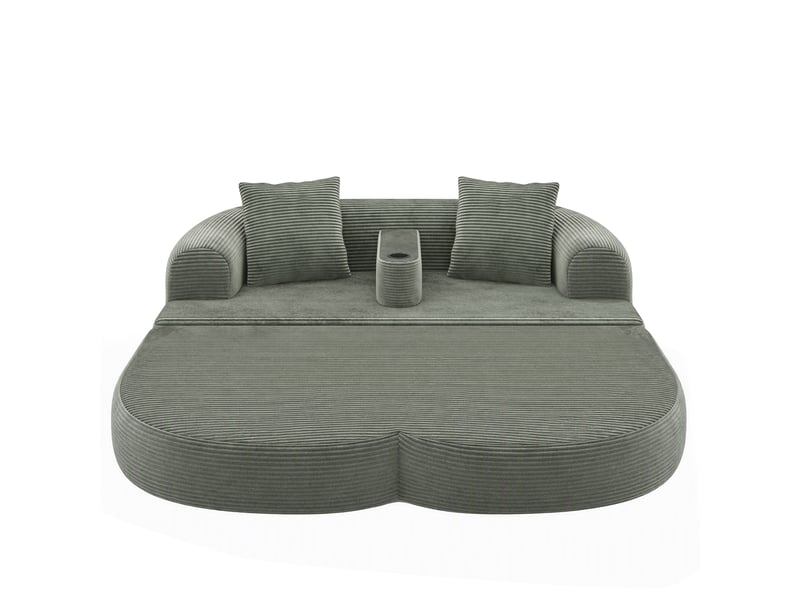  Canapé convertible 2 places en velours côtelé vert avec armature centrale amovible et 2 coussins  - Conforama A
