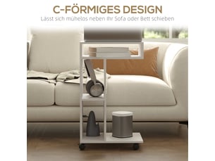 Table d’appoint à roulettes avec 4 étagères, bureau et table pour ordinateur portable, blanc