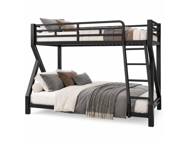  Lit superposé enfant 90x200140x200 cm en métal, avec led, échelle, barrières de sécurité, sans matelas, noir  - Conforama A