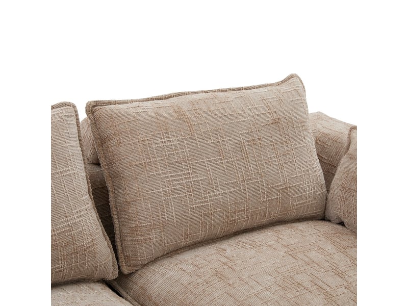  Canapé modulaire 3 places avec pouf coussins porte-gobelet et pochettes en chenille kaki mousse et ressorts  - Conforama E