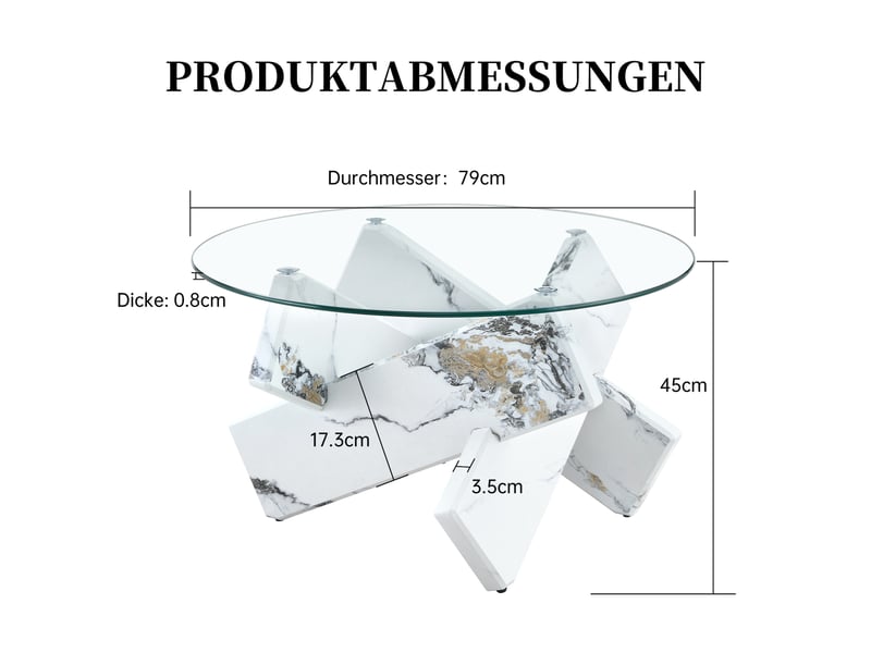  Table basse ronde avec plateau en verre trempé et piètement croisé, effet marbre blanc, pour salon, 79 × 79 × 45 cm  - Conforama D
