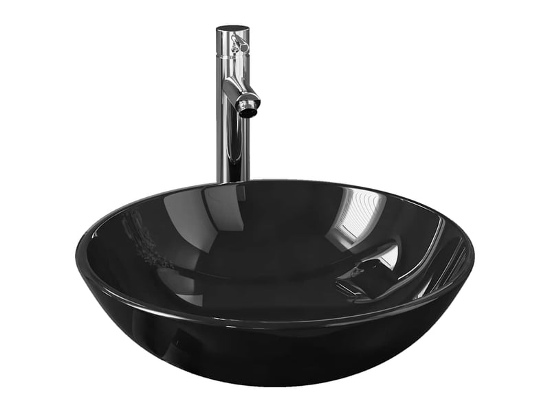  Lavabo de bain, vasque à poser avec robinet et drain à poussoir verre trempé cf65649  - Conforama A