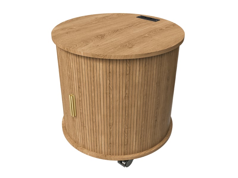  Table de chevet cylindrique, prise secteur et 2 ports usb, porte coulissante, meuble bureau et salon, mdf, décor chêne  - Conforama A