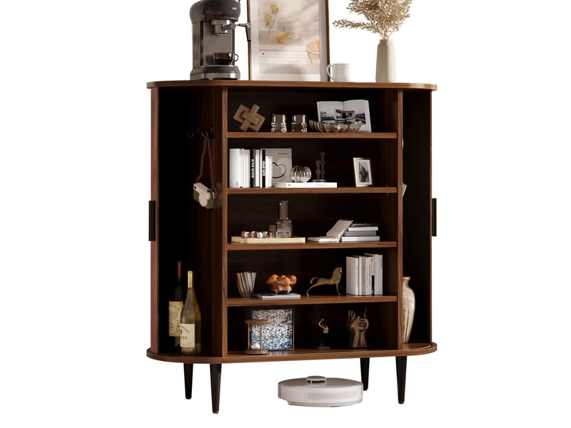  Buffet avec 2 portes coulissantes à rideau, étagères réglables et 4 crochets pour entrée en mdf 85×43×90 cm naturel  - Conforama A