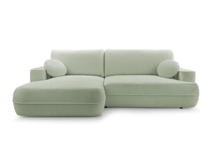 Canapé d'angle gauche convertible <strong>AX LIVING </strong> <strong>Peoni</strong> 3 places Velours vert avec coffre de rangement