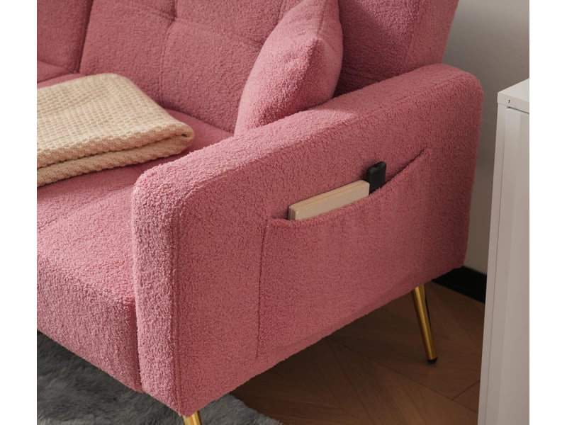  Canapé 2 places en peluche d’agneau,canapé-lit pliant réglable - pieds en métal + poches de rangement - 2 coussins - 175x64x72cm - rose 175x64x72cm - Conforama R