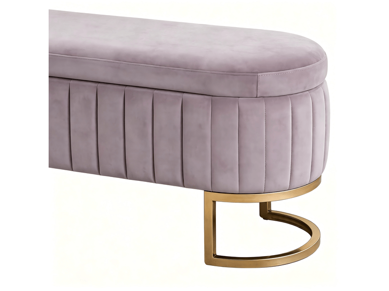  Banc de rangement en velours 130 cm avec pieds métalliques dorés coffre de rangement pour chambre couloir salon  - Conforama E