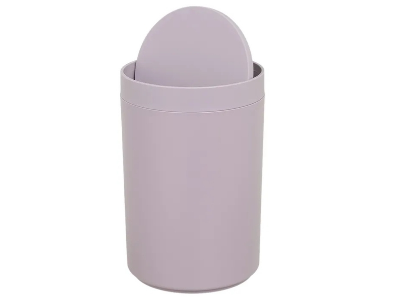  Poubelle ronde de salle de bain à couvercle basculant en polypropylène finition mate, capacité 5l,coloris mauve-gris - longueur 18 x profondeur 18 x hauteur 27 cm  - Conforama C