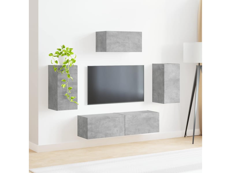  Ensemble meuble tv - banc tv - meuble de rangement 5 pcs gris béton bois d'ingénierie  - Conforama D