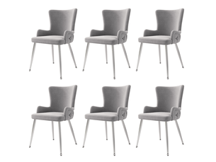 Lot de 6 chaise de salle à manger 55 x 45 x 85 cm – gris – velours, accoudoirs et pieds métal argenté