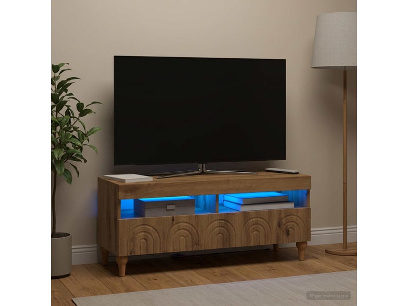  Meuble tv - banc tv - meuble de rangement led chêne artisanal bois d'ingénierie  - Conforama B