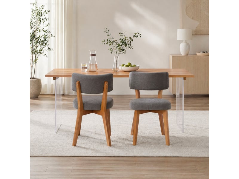  Lot de 2 chaises de salle à manger en tissu gris, pieds en bois  - Conforama D