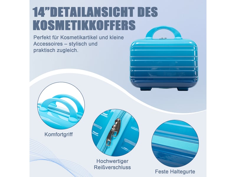 Set de 4 valises rigides,14202428 pouces,avec serrure,pc,bleu - Conforama E
