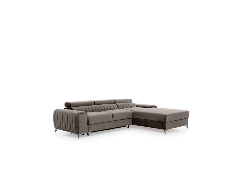  Canapé d'angle droit gris - marron convertible 3 places jayson et têtières réglables  - Conforama D