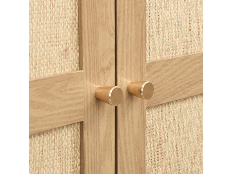 Armoire 2 portes 2 tiroirs en mdf bois clair et résine tressée beige, 80 x 55 x 180 cm, avec tringle et niche ouverte - Conforama D