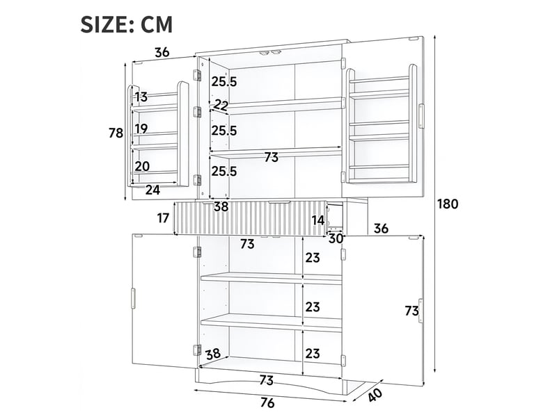 Buffet haut 76x40x180cm avec tiroirs, portes à grille et rangements, meuble pour cuisine et salon, effet bois noyer evarich - Conforama C