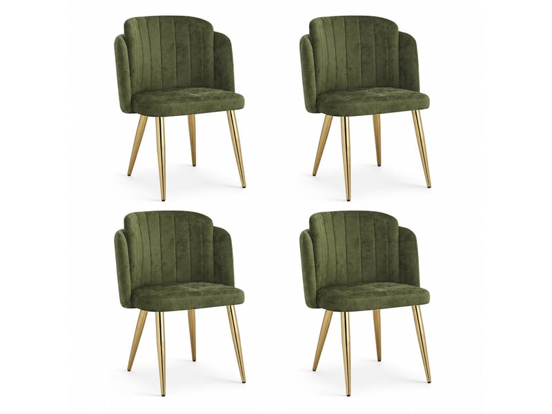  Lot de 4 chaises de salle à manger, moderne, dossier incurvé, assise large, métal doré, vert  - Conforama A