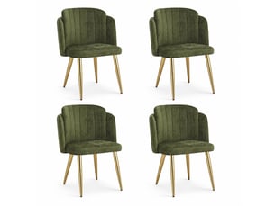 Lot de 4 chaises de salle à manger, moderne, dossier incurvé, assise large, métal doré, vert
