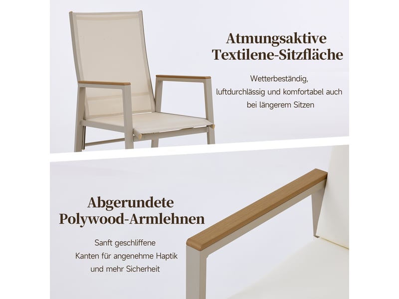 Lot de 2 chaises de jardin,72x57x101 cm,métal et textilene,beige kaki - Conforama E