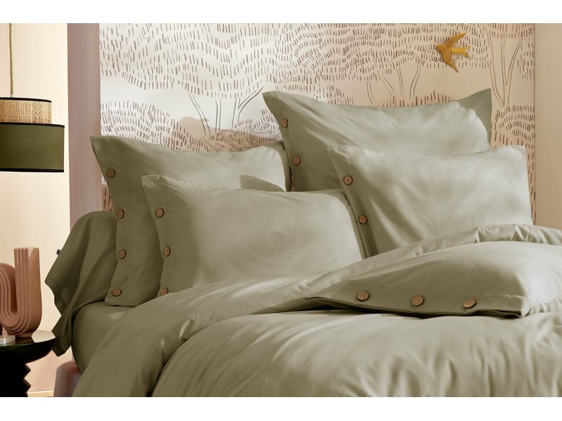  Taie d’oreiller volant plat 50 x 70 cm 100% coton percale unie perrine sauge 15243 - Conforama C