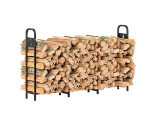 Porte-bûches extérieur métallique, capacité 300 kg, acier noir, 199 x 30 x 121 cm