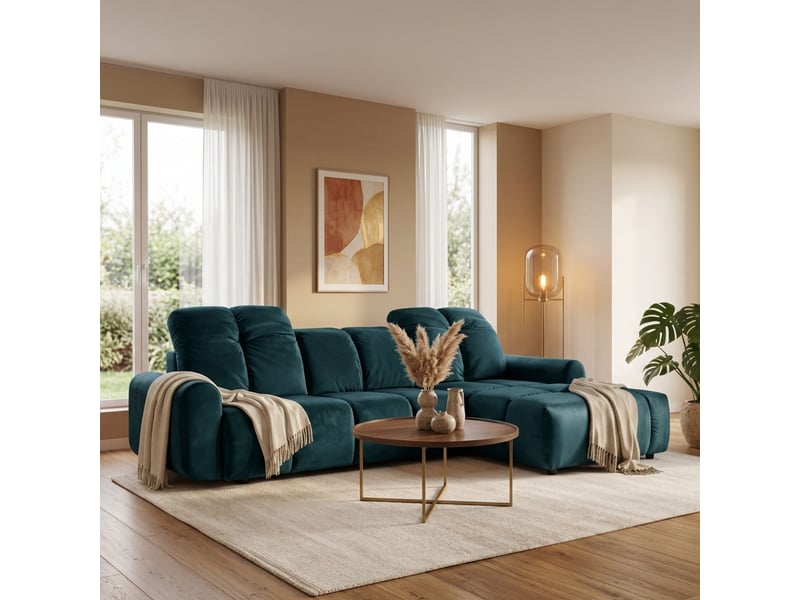  Canapé angle droit anacapri en velours bleu pétrole - 3 places 3CA54.PI.4A.D.24 - Conforama B