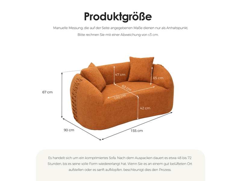  Canapé 2 places courbé duboisdesign série baseball tissu chenille orange 155×67×90 cm  - Conforama E