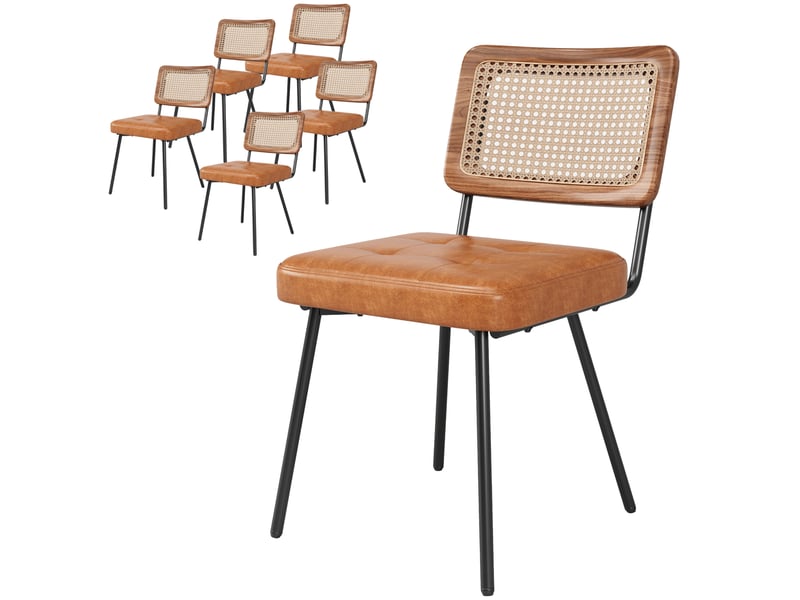  Lot de 6 chaises de salle à manger 61x46x79 cm rétro métal polyuréthane (pu) marron  - Conforama A