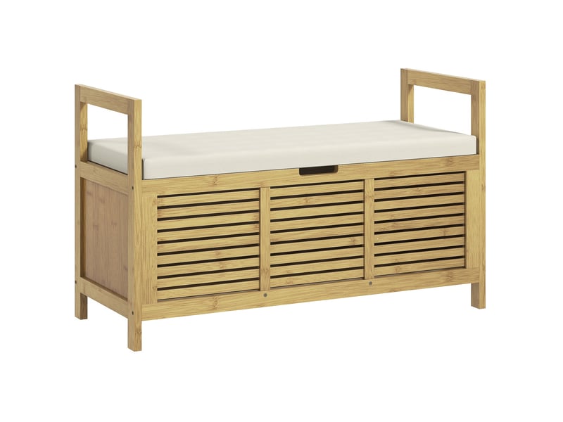  Banc à chaussures avec coffre et assise rembourrée en bambou 100x40x60 cm  - Conforama A