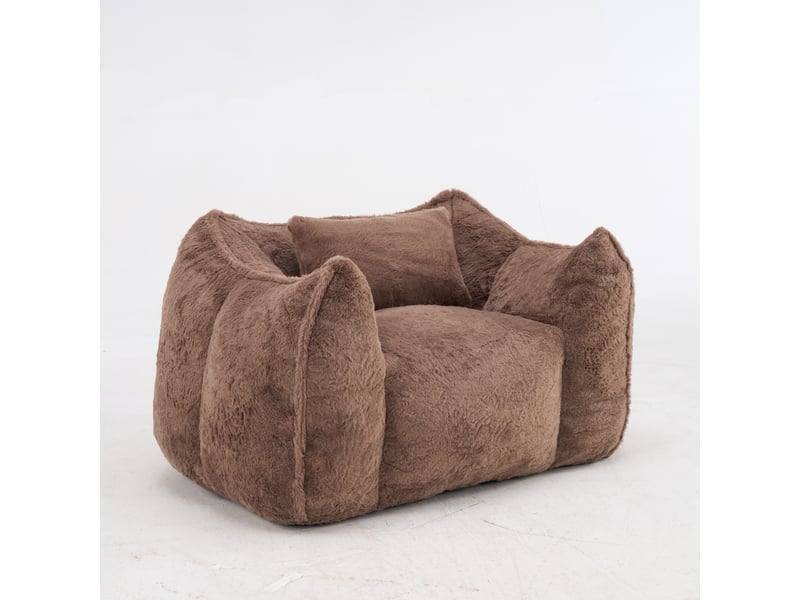  Pouf fauteuil en tissu,fausse fourrure, kaki  - Conforama A