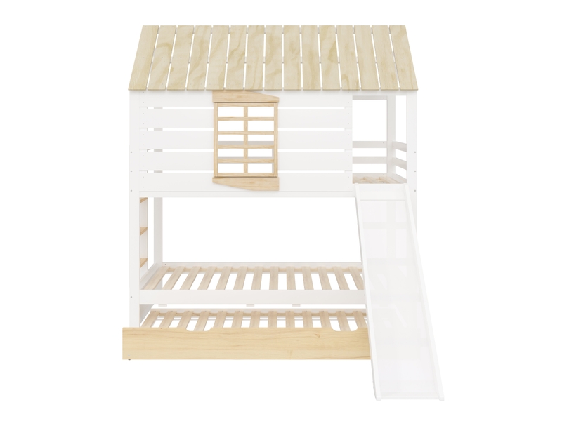 Lit superposé 90x200 avec toboggan et lit escamotable, 4 colis, à monter soi-même - Conforama A