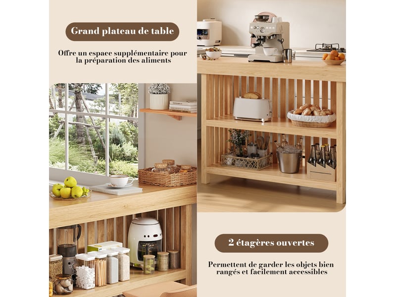  Table de bar 160x40x105 cm avec repose-pieds et rangement 2 niveaux en mdf couleur naturel  - Conforama E