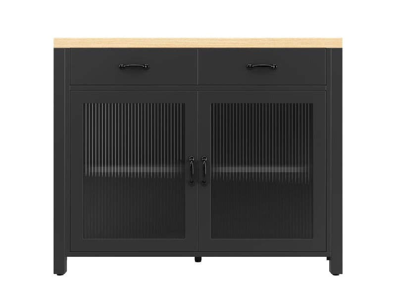  Îlot de cuisine table de bar avec rangements mdf et verre noir 100x80x90 cm - pangivo  - Conforama A