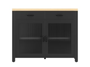 Îlot de cuisine table de bar avec rangements mdf et verre noir 100x80x90 cm - pangivo