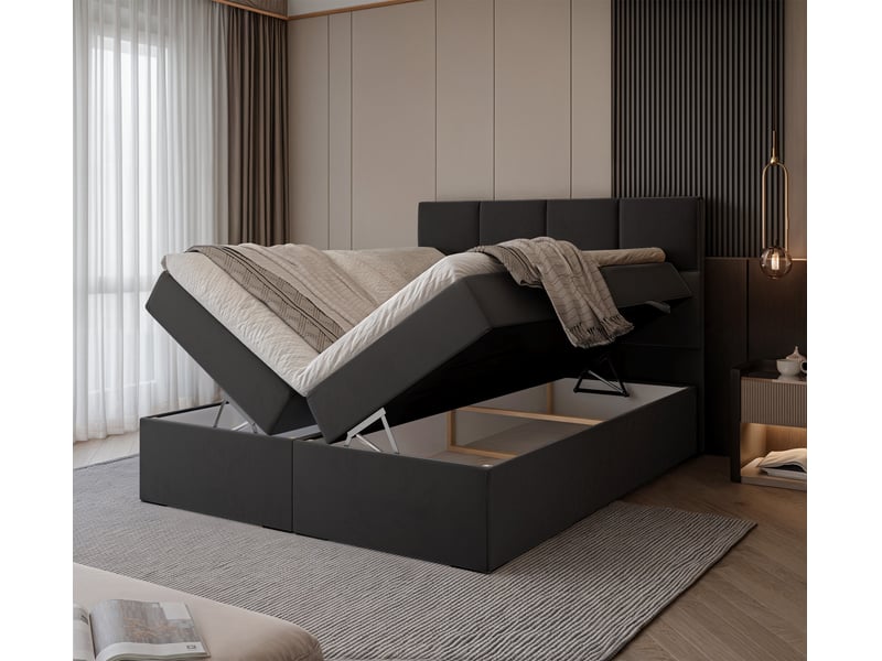 Lit coffre magnus - 180x200 cm - avec matelas et surmatelas - velours doux - noir MAGNUS - Conforama C