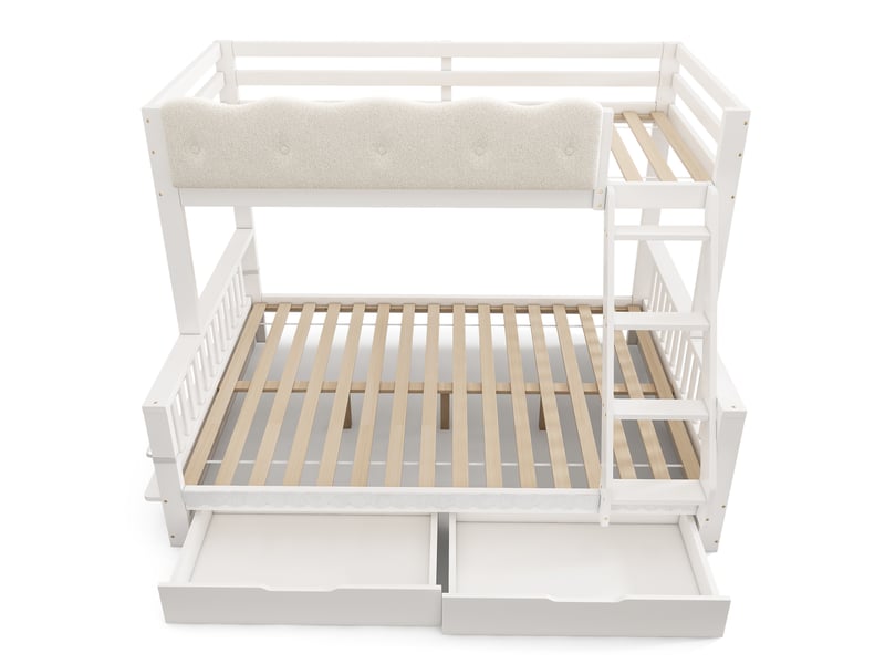 Lit superposé enfant 90x200140x200 cm blanc avec 2 tiroirs, porte-revues et garde-corps Fay Lum - Conforama D