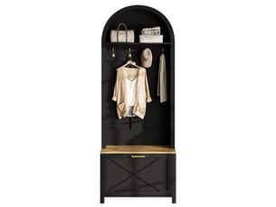 Garde-robe d'entrée multifonction en mdf durable – étagère à chaussures, crochets et plateau, pieds métal