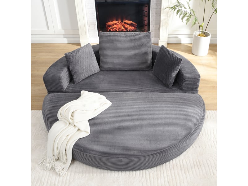  Canapé convertible 2-en-1 pliable avec 3 coussins, couchage ovale et dossier enveloppant en velours côtelé gris  - Conforama C