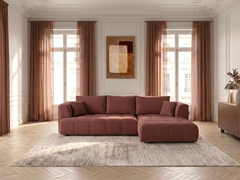  Bobochic canapé d'angle convertible avance-recule électrique clovis tissu lisse rouge  angle droit CLOVIS - Conforama B
