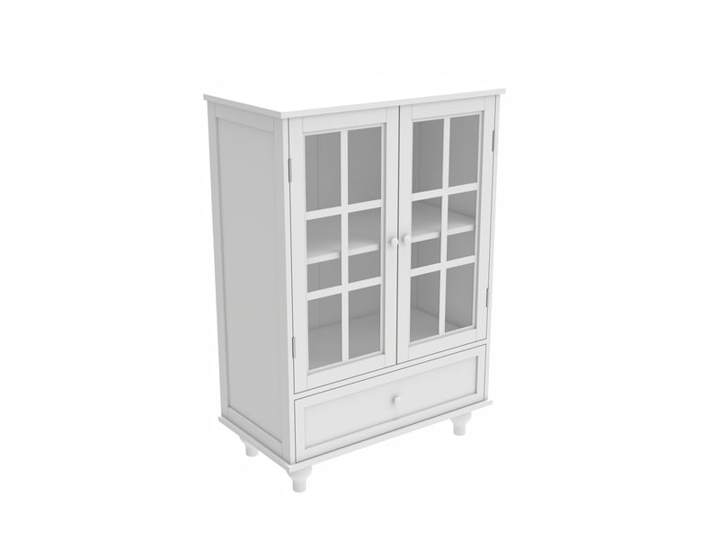  Buffet haut 2 portes vitrées avec tiroir 71x38x93 cm mdf blanc  - Conforama E