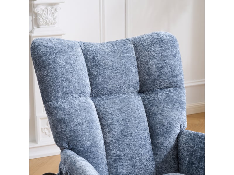  Fauteuil à bascule d'allaitement avec airbag réglable, fauteuil relax en chenille bleue pour salon et chambre, 63x92x89 cm  - Conforama R