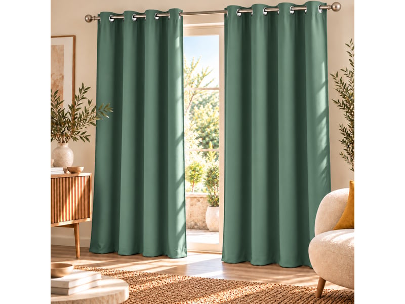  Lot de 2 rideaux à œillets grande hauteur 135 x 280 cm occultants unis occult cèdre  - Conforama A