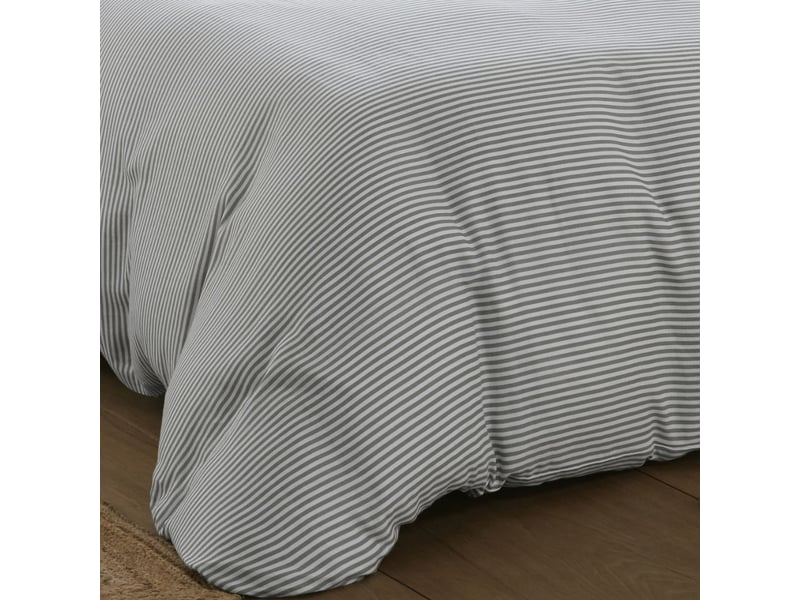  Parure housse de couette 260x240cm + 2 taies motif rayé gris et blanc 100% gaze de coton - alyana ALYANA - Conforama C